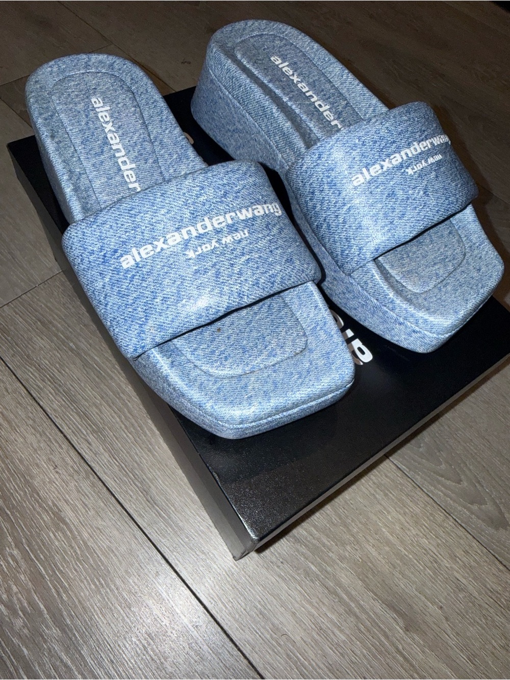 Alexander Wang Light Blue Denim Slide Sandals
